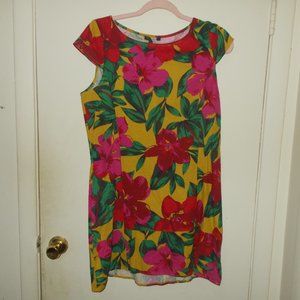 For Cynthia Floral Linen Blend Dress Multi Color Size Petite Medium